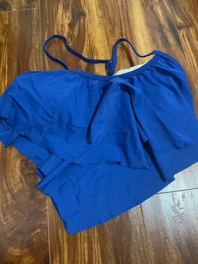 Amazon Blue Ruffle Swim Top